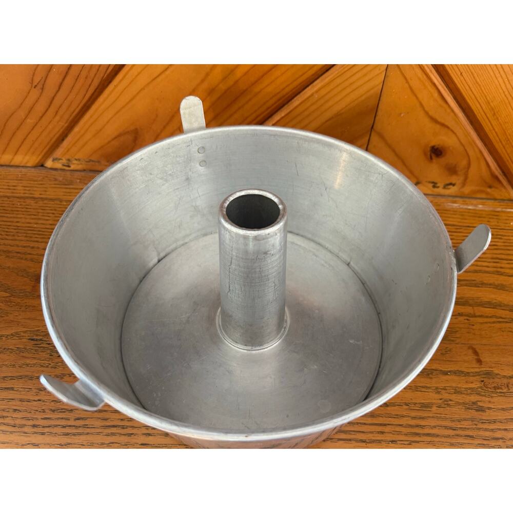 Vintage Aluminum Tube Cake Pan Angel Food Bundt 10” 3 Tab Handles - Picture 3 of 7